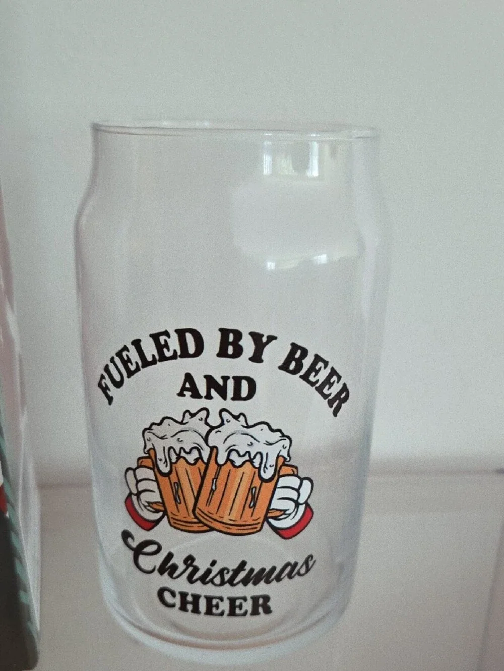 Fueled By Beer and Christmas Cheer Holiday Beer Glass - Clear NIB